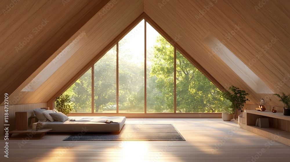 Fototapeta premium Minimalist Scandinavian Room Design with Natural Light and Wooden Accents