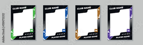 Set for player trading card template, Photo frame and border collection for soccer, hockey, volleyball, and basketball players, Sport flyer layout design, Template eps 10.