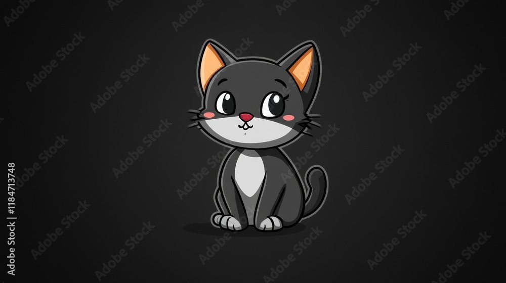 Cute black and white kitten sitting on dark background Cute black and white kitten sitting on dark background