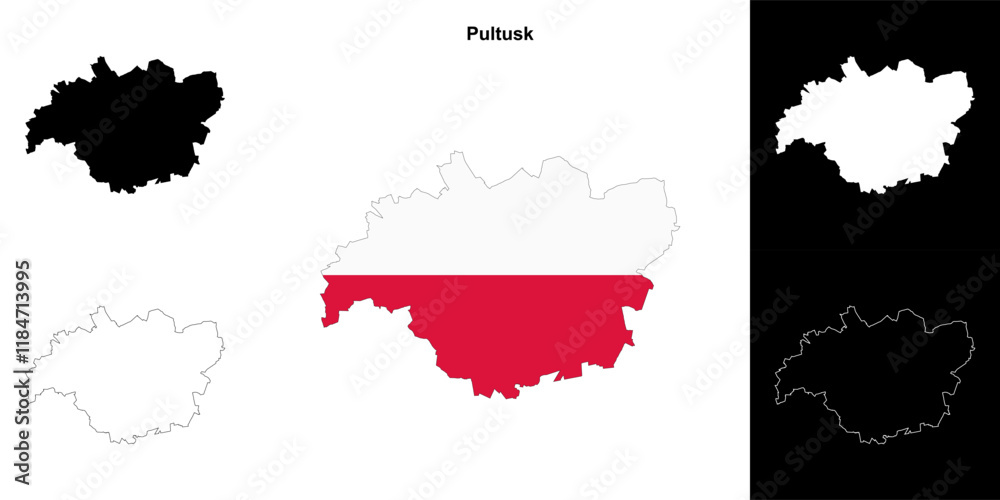 Fototapeta premium Pultusk county outline map set