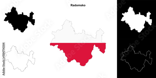 Radomsko county outline map set photo