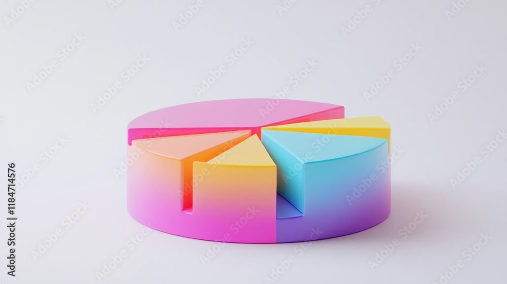 Obraz premium A colorful D pie chart with multiple segments, each section raised slightly to emphasize data distribution, set against a clean white background.