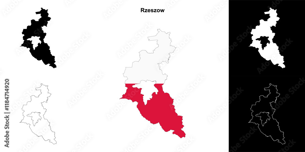 Obraz premium Rzeszow county outline map set