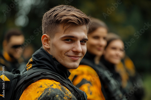 Close-Up of Paintball Players in Action, Wearing Protective Masks and Gear, Generative AI art photo