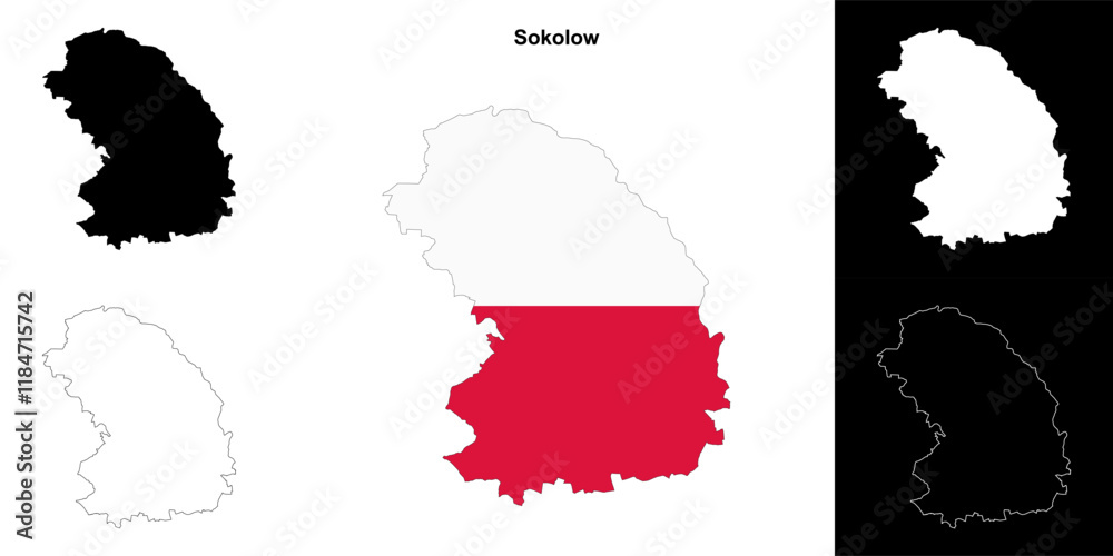 Obraz premium Sokolow county outline map set