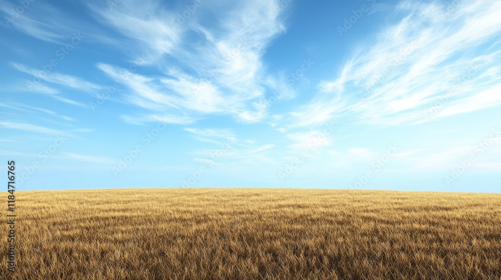 Expansive Golden Grassland Under Blue Sky Expansive Golden Grassland Under Blue Sky