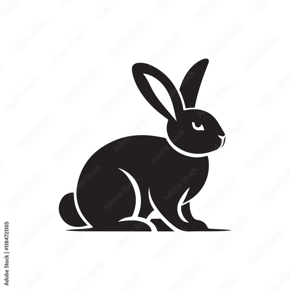 Fototapeta premium Black Color Bunny silhouette design Vector Illustration, Solid White Background 2.eps