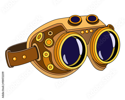 Safety glasses in steampunk style - vector full color image. Steampunk glasses with round lenses, goggles