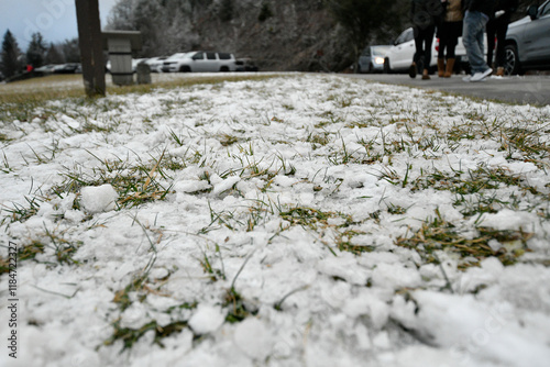 Winter snow falls in the Gatlinburg Mountains of Tennessee