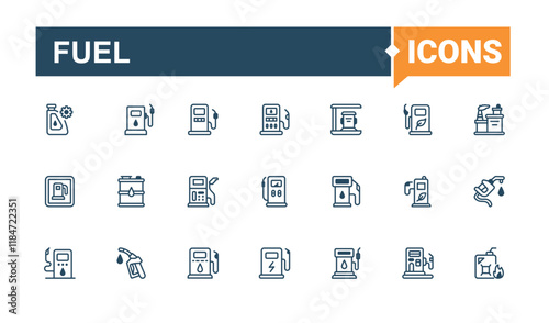 Fuel linear icon collection. Featuring transport, petroleum, electric, diesel, power, fuel and more. Minimalistic icons. Solid line editable stroke. Vector line and solid icons. photo