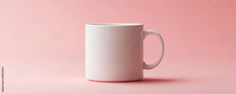 White mug standing on pink background White mug standing on pink background