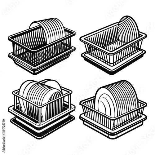 Dish Drainer Silhouette Vector Illustration