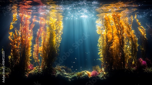 Wallpaper Mural Underwater kelp forest bathed in sunlight beams Torontodigital.ca