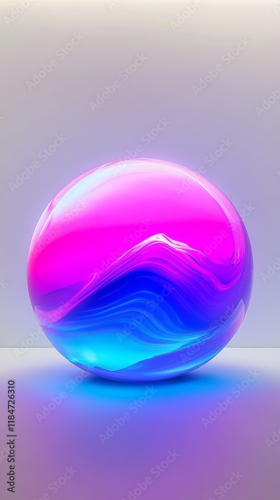 Obraz premium Vibrant pink and blue sphere emanating light on gray surface