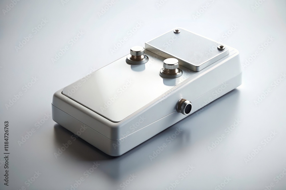Clean, white guitar pedal 3D render. Isolated, blank design for effect pedal mockups. Studio shot.