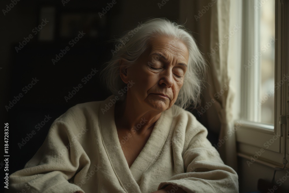 an older woman sitting in front of a window an older woman sitting in front of a window