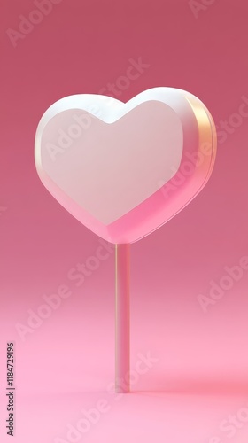 White heart lollipop standing on pink background representing love and sweetness