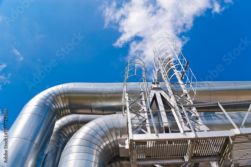 pipeline close-up against blue sky