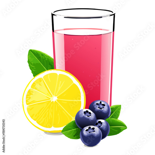Isolated blueberry lemonade. Glass of blueberry and lemon drink  vector illustration  (1)