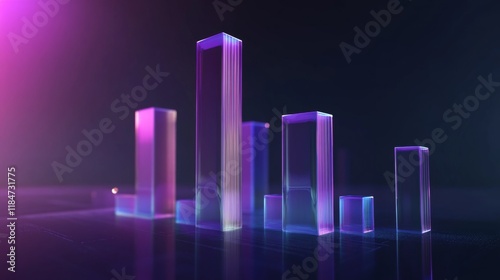 A futuristic D bar graph floating in space, with transparent bars of different heights, set against a dark background, symbolizing high-tech data visualization. Free Download A futuristic D bar graph floating in space, with transparent bars of different heights, set against a dark background, symbolizing high-tech data visualization. - GFXLoad