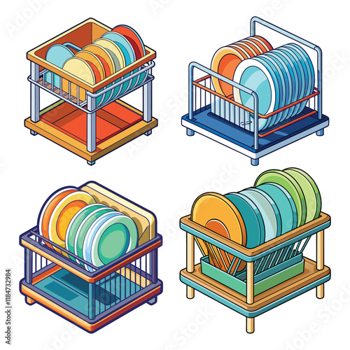 Simple Dish Rack Vector Illustration 