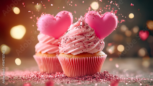 couple of pink valentine's day cupcake made with love