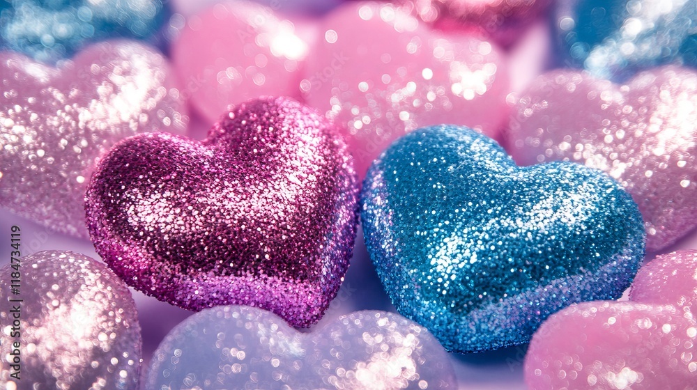 Obraz premium Glittery Hearts Background for Valentine's Day