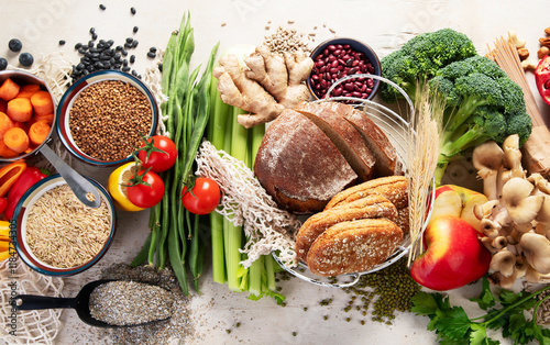 Healthy food concept for a high fiber diet. photo