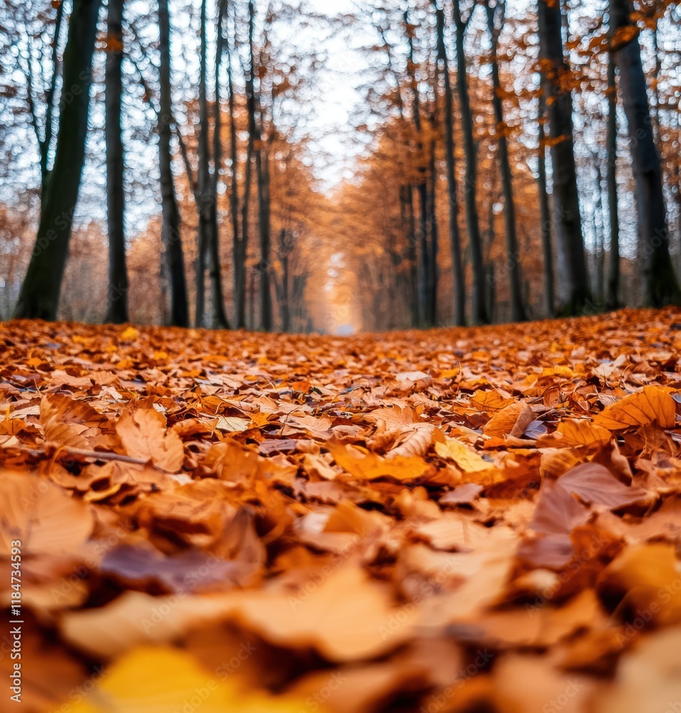 Serene Autumn Pathway Surrounded by Vibrant Orange Leaves Serene Autumn Pathway Surrounded by Vibrant Orange Leaves