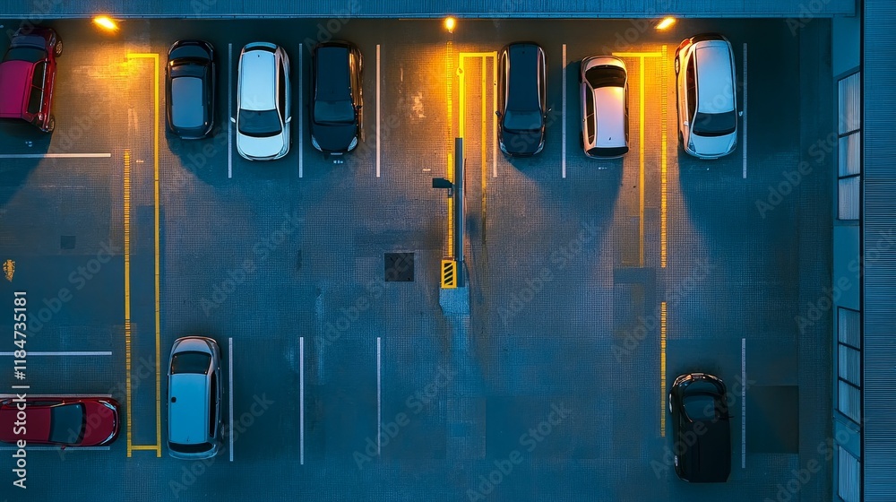 Obraz premium Nighttime aerial view of an empty parking lot.