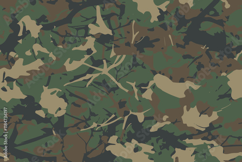 Abstract grunge camouflage, seamless texture, military camouflage pattern, Army or hunting woodland camo clothes. Camouflage wallpaper for textile and fabric. Fashion camo style. Vector