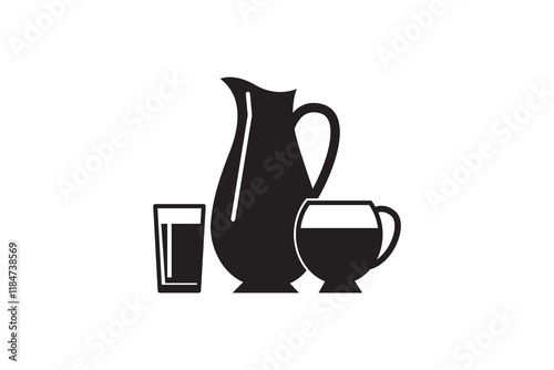 Jug glass art silhouettes vector on white background, Glass and Water jug outline icon