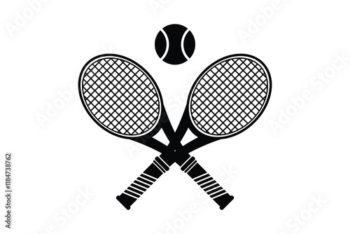 Crossed tennis rackets with tennis ball isolated on white background. silhouette vector illustration 