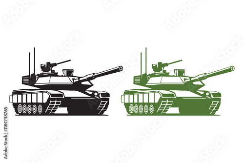 Military tank art silhouettes and color vector illustration on white background 