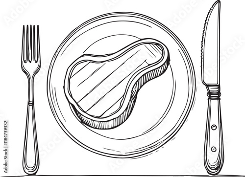 Steak Dish Line Art Vector Illustration for Culinary Designs