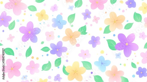 Wallpaper Mural Pastel flowers and leaves seamless pattern on white background Torontodigital.ca