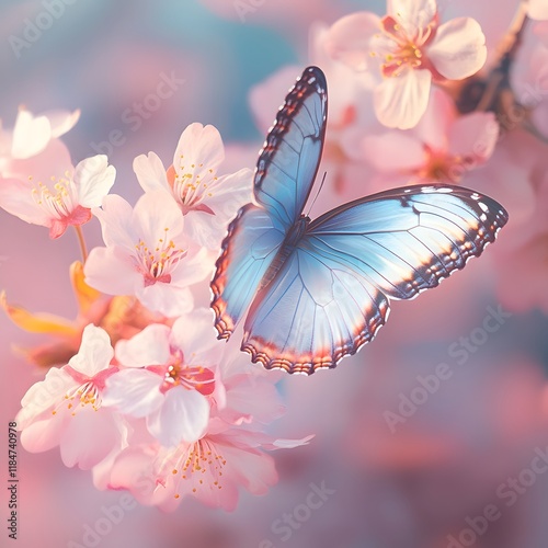 Spring blossoms adorned by a gentle butterfly photo