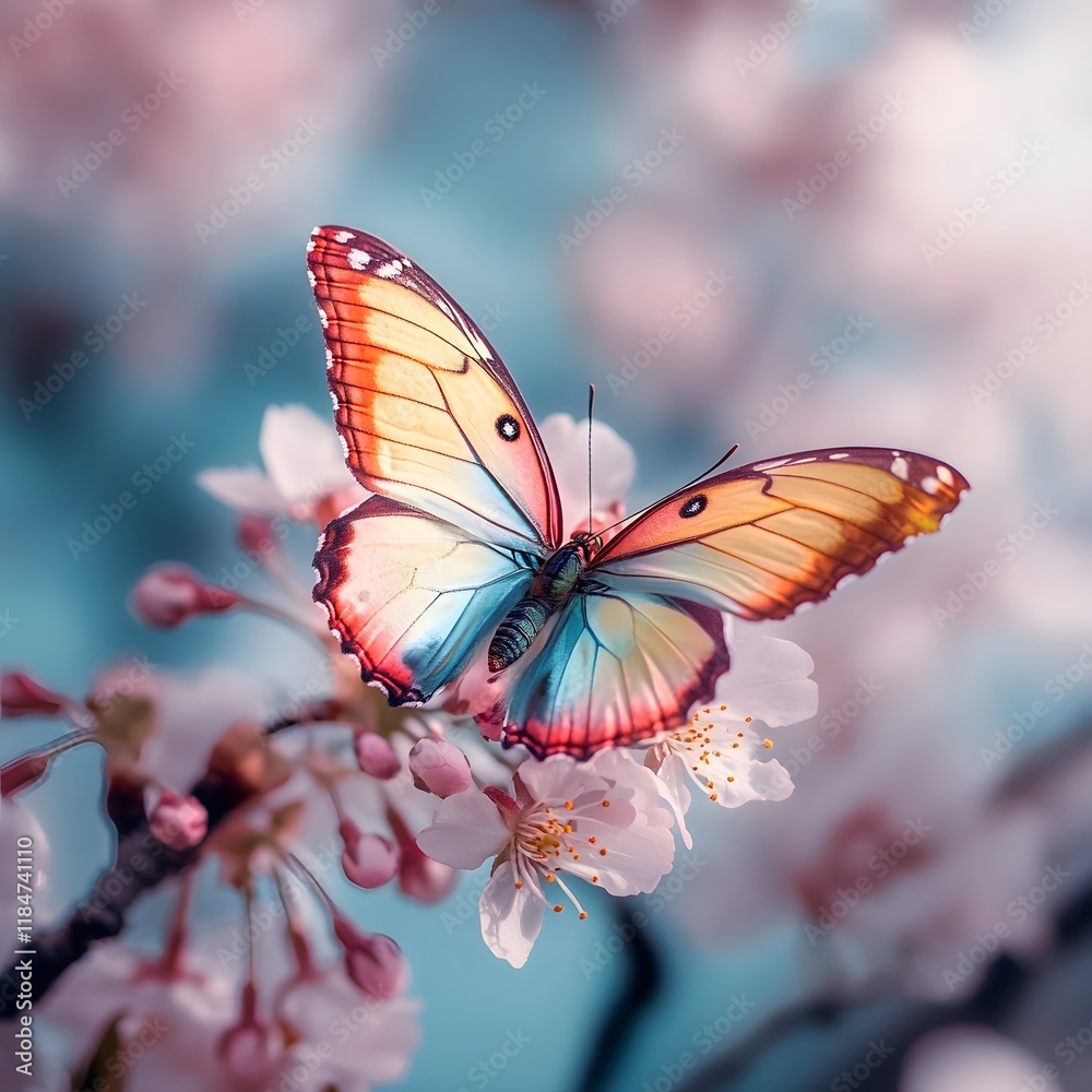 Naklejka premium Beautiful butterfly savoring nectar in springtime glow