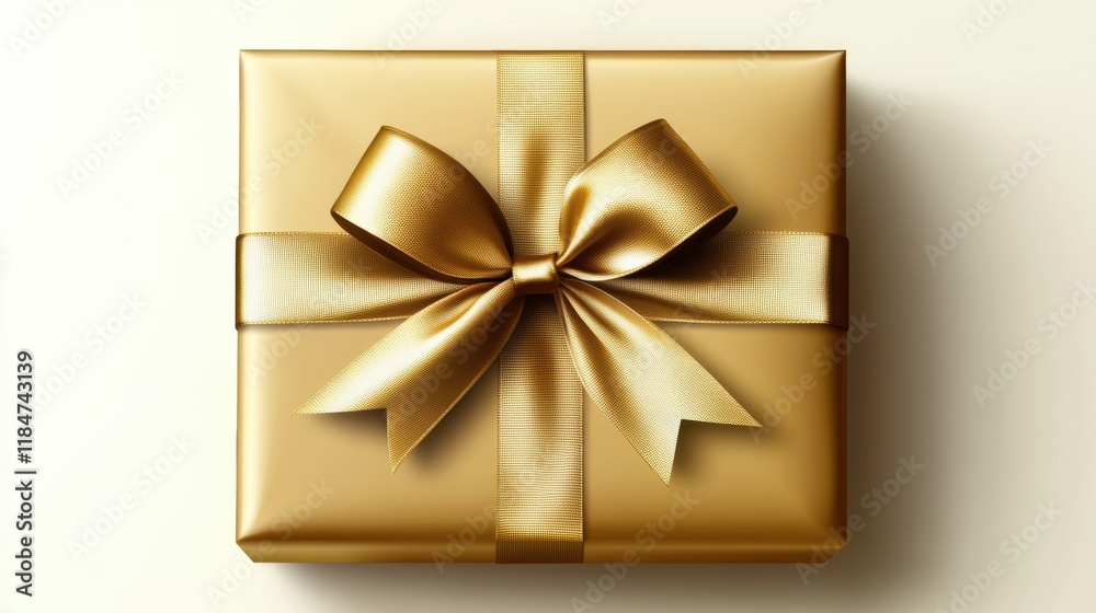 Golden Gift Box with Ribbon on Soft Gradient Background