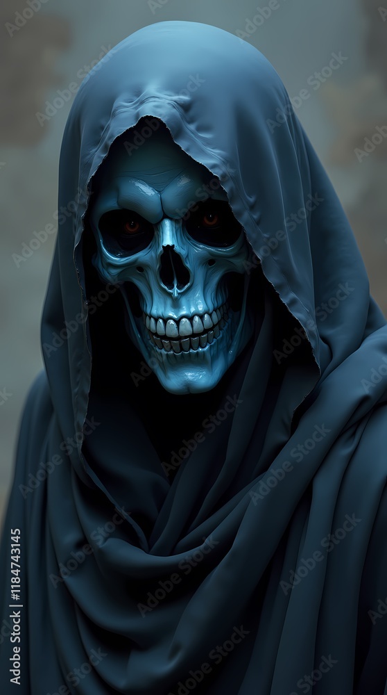 Skull face in black robe in fantasy art style Skull face in black robe in fantasy art style