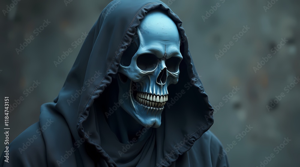 Skull face in black robe in fantasy art style Skull face in black robe in fantasy art style