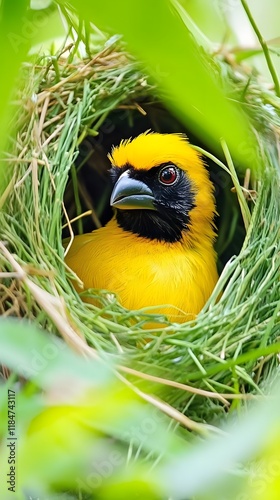 Charming Red-Headed Bird Sitting Peacefully Inside photo