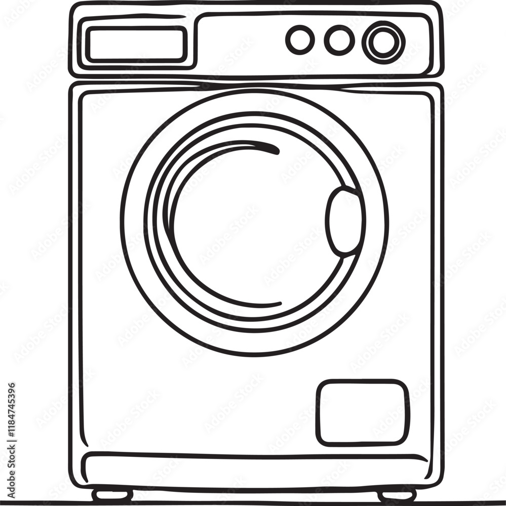 Vector Illustration of a Washing Machine in Line Art Style Vector Illustration of a Washing Machine in Line Art Style