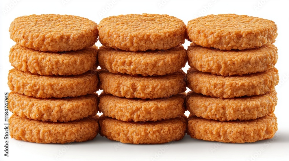 Stacked Round Cookies with Crunchy Texture Against White Background Stacked Round Cookies with Crunchy Texture Against White Background