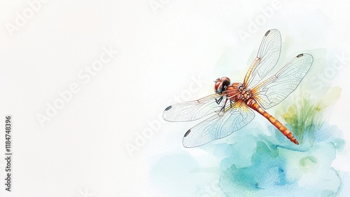 Delicate dragonfly illustration with soft watercolor background.