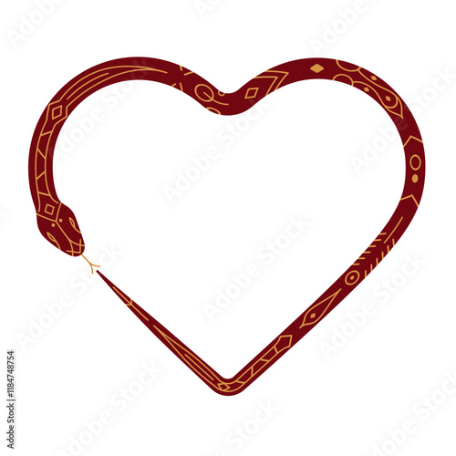 snake heart frame. 2025 Chinese Lunar New Year vector illustration isolated on white background