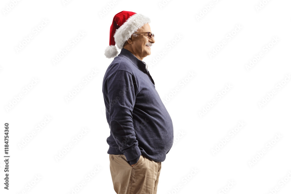 Profile shot of a mature man wearing a santa claus hat Profile shot of a mature man wearing a santa claus hat