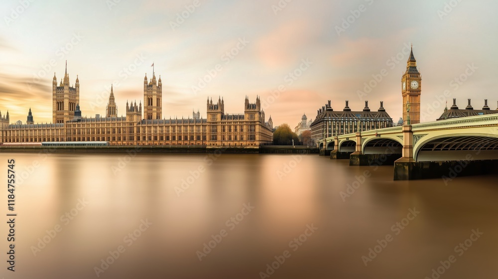 Fototapeta premium A View of the Big Ben Clock Tower and the Palace of Westminster in London - Generative AI