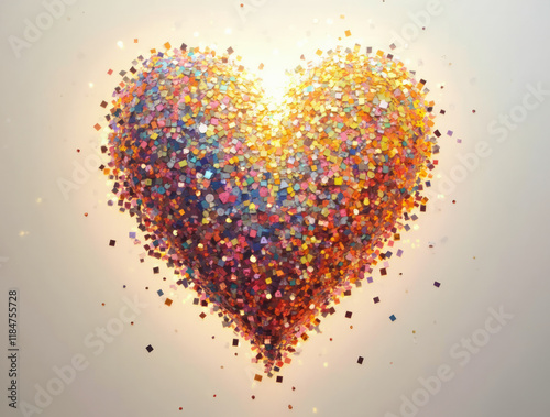 A Heart Made Entirely of Tiny Colorful Mosaic Tiles, Each Reflecting Light Differently to Form a Vibrant Design