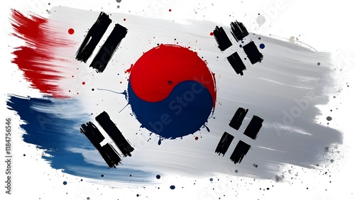 Abstract Korean Flag with Artistic Paint Splashes and Brush Strokes